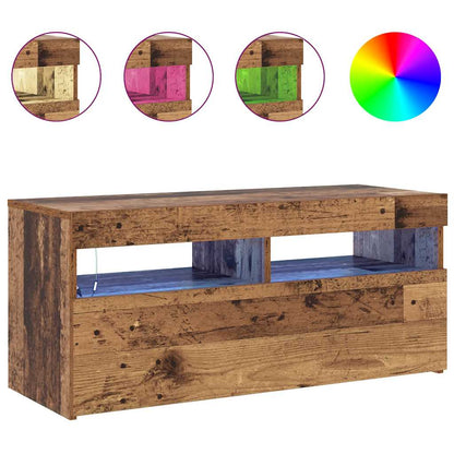 vidaXL TV Cabinet with LED Lights Old Wood 90x35x40 cm Engineered Wood 4
