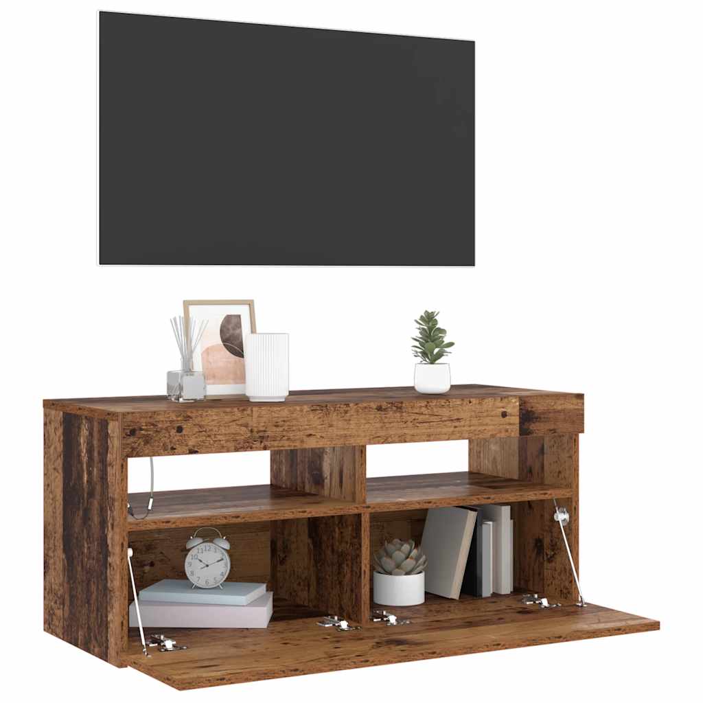 vidaXL TV Cabinet with LED Lights Old Wood 90x35x40 cm Engineered Wood 5