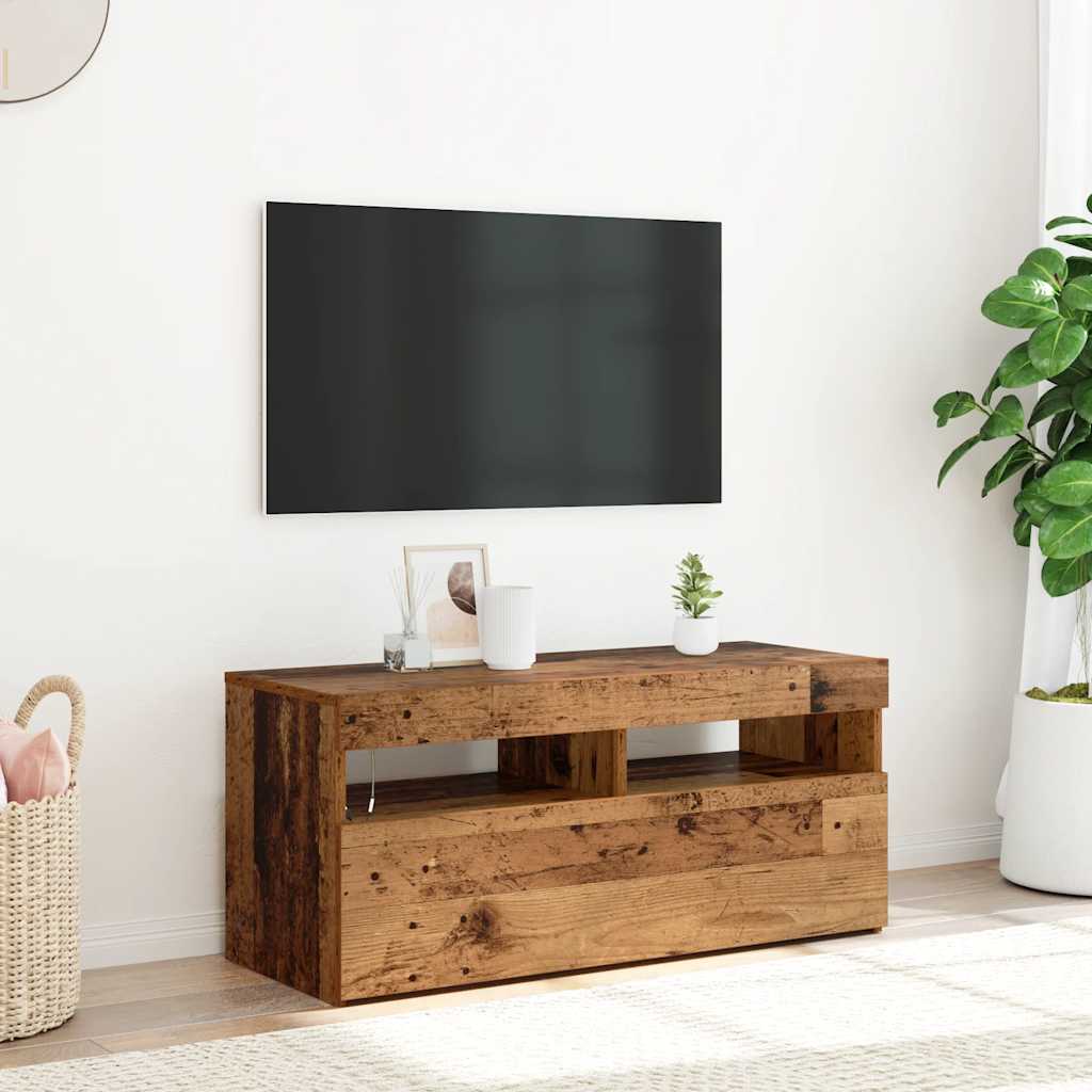 vidaXL TV Cabinet with LED Lights Old Wood 90x35x40 cm Engineered Wood 1