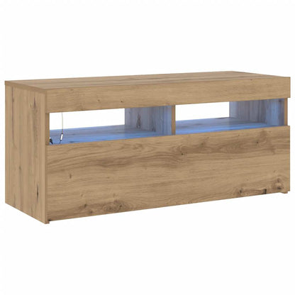 vidaXL TV Cabinet with LED Lights Artisan Oak 90x35x40 cm Engineered Wood 2