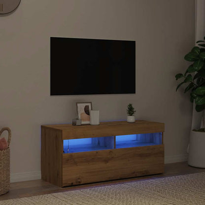 vidaXL TV Cabinet with LED Lights Artisan Oak 90x35x40 cm Engineered Wood 5
