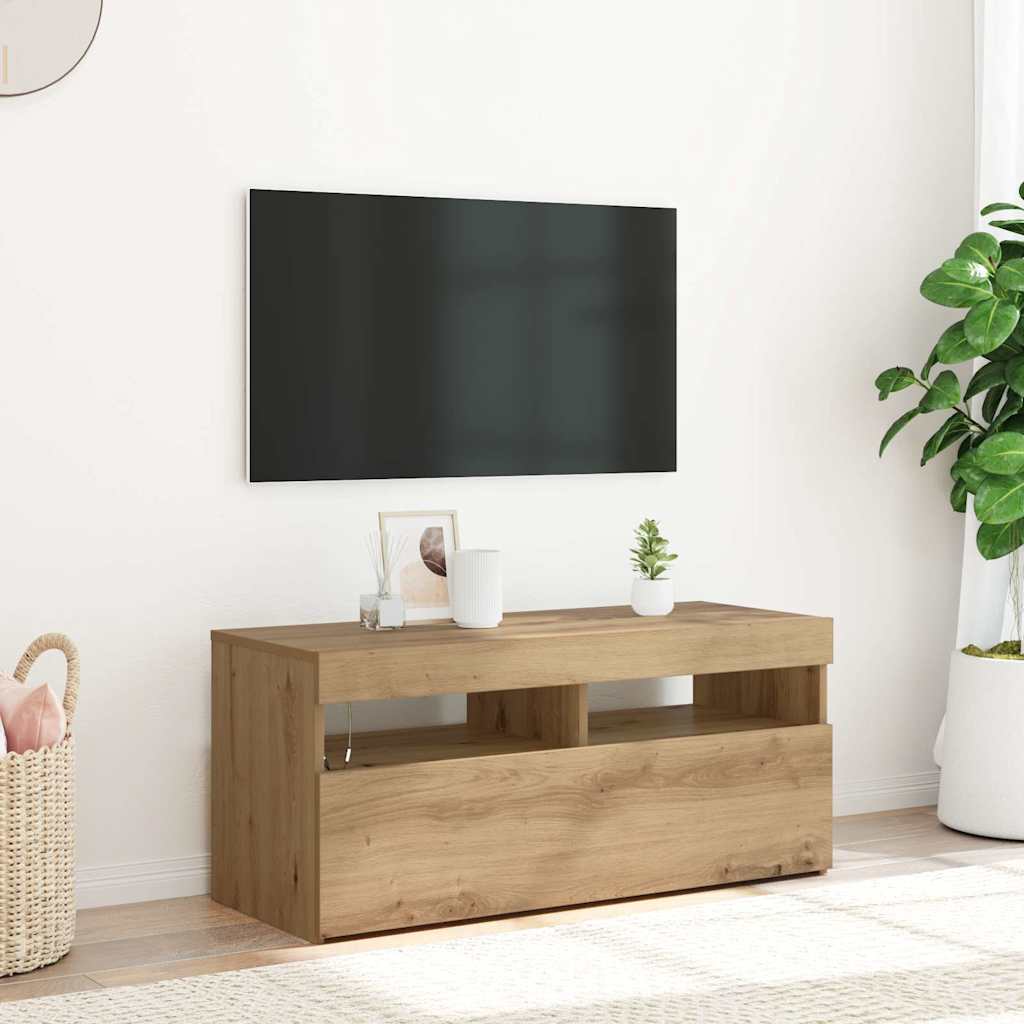 vidaXL TV Cabinet with LED Lights Artisan Oak 90x35x40 cm Engineered Wood 1