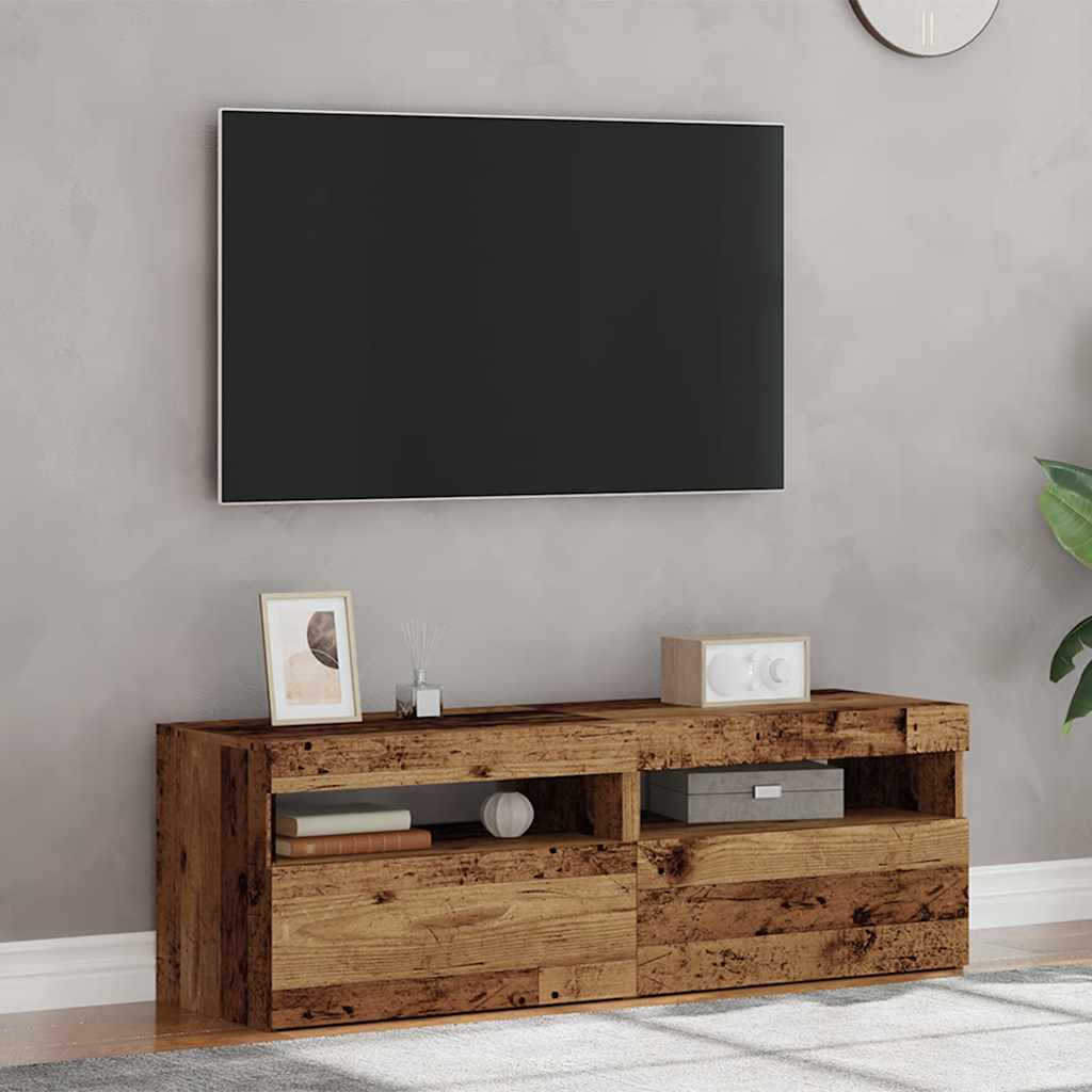 vidaXL 2 Piece TV Cabinet Set with LED Lights Old Wood Engineered Wood 4