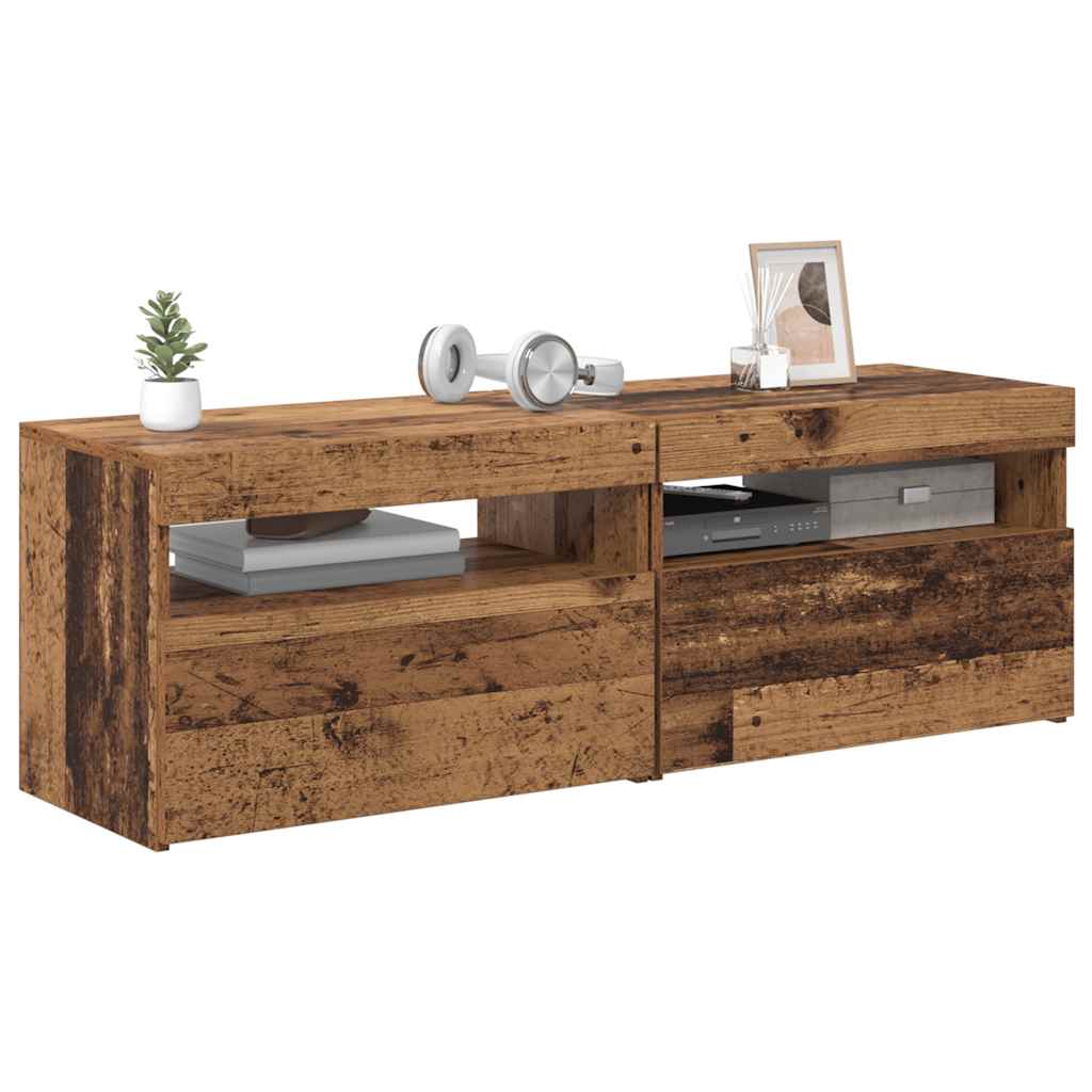 TV Cabinet Set with LED Lights Engineered Wood 2 Old wood 60 cm
