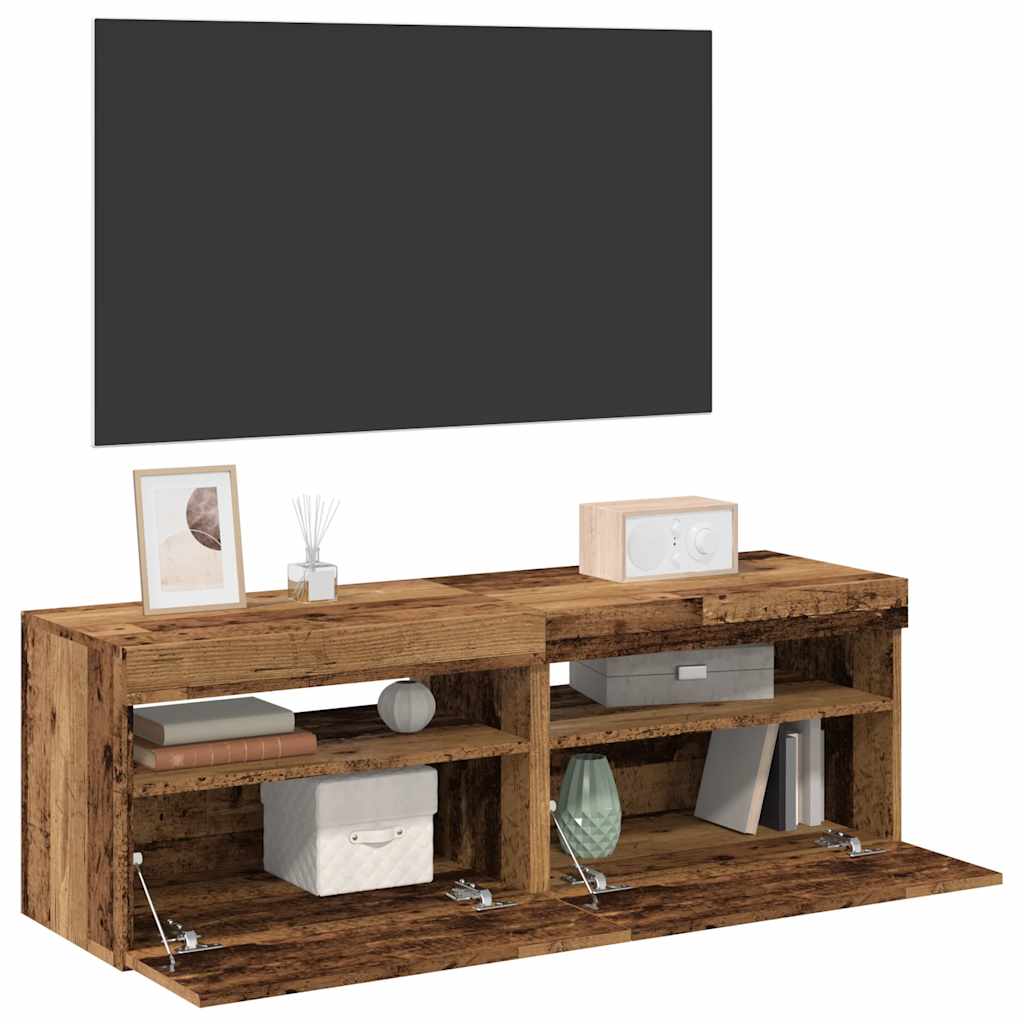 TV Cabinet Set with LED Lights Engineered Wood 2 Old wood 60 cm