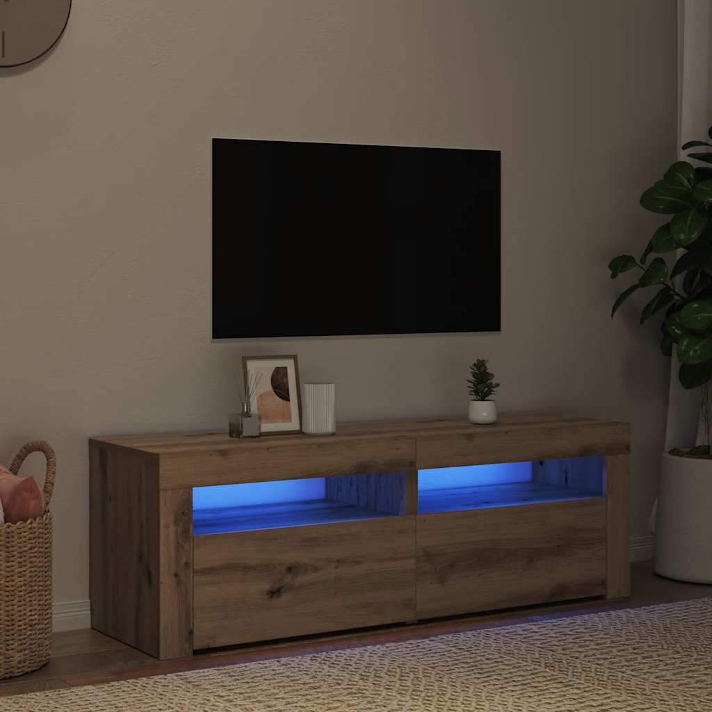 vidaXL TV Cabinet with LED Lights Artisan Oak 120x35x40 cm 3