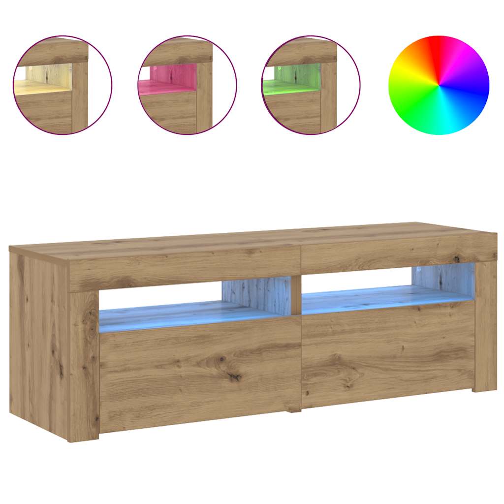 vidaXL TV Cabinet with LED Lights Artisan Oak 120x35x40 cm 4