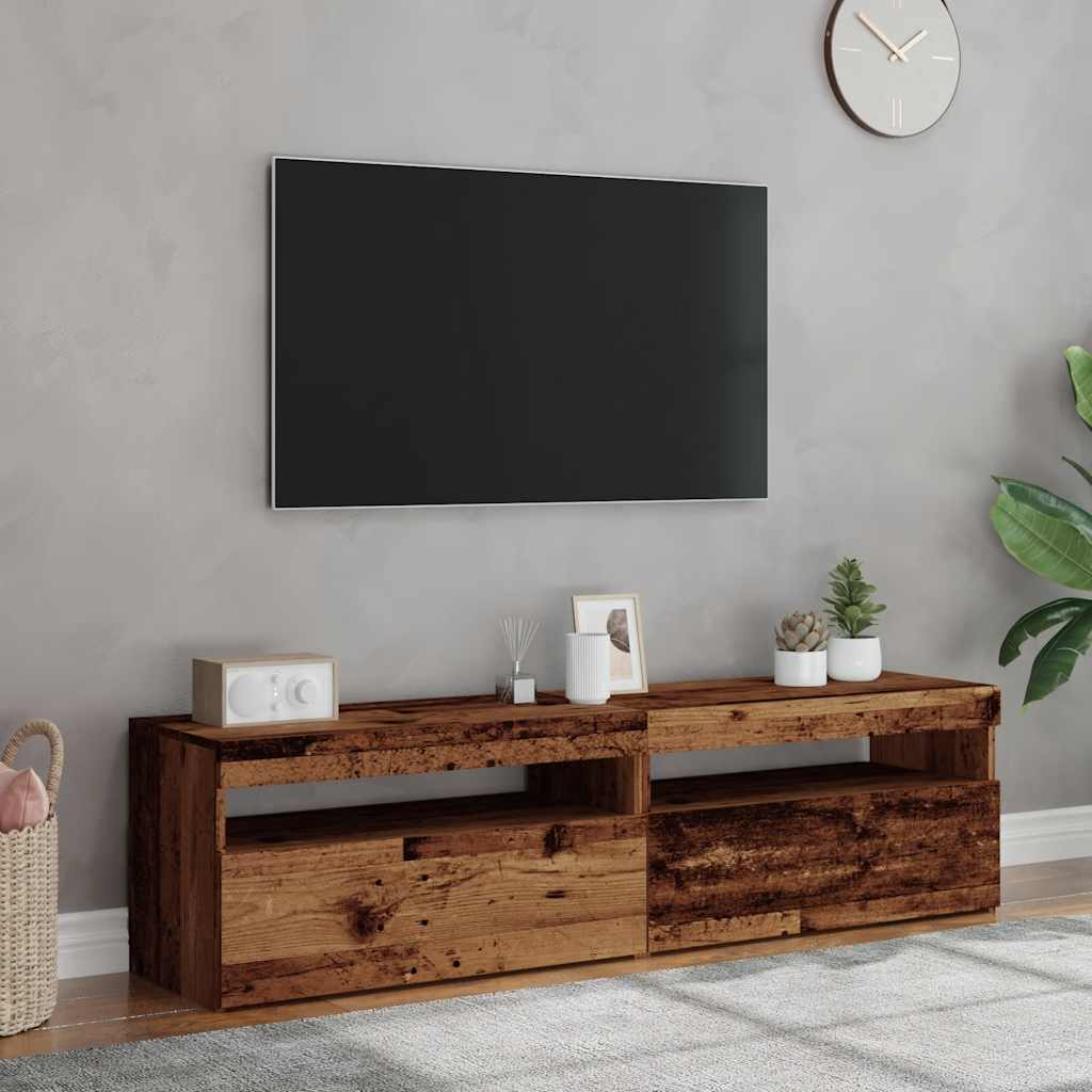 vidaXL 2 Piece TV Cabinet Set with LED Lights Old Wood Engineered Wood 4