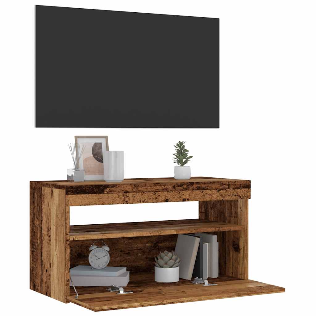 TV Cabinet Set with LED Lights Engineered Wood 2 Old wood 75 cm