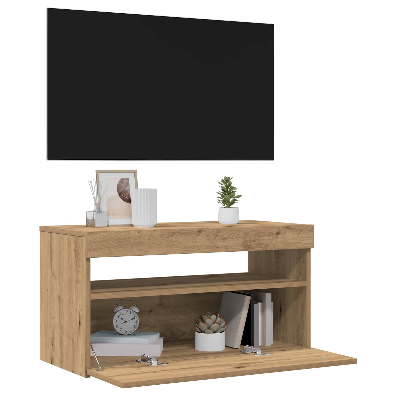 vidaXL 2 Piece TV Cabinet Set with LED Lights Artisan Oak Engineered Wood 3