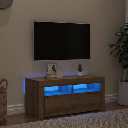 vidaXL TV Cabinet with LED Lights Artisan Oak 90x35x40 cm Engineered Wood 3