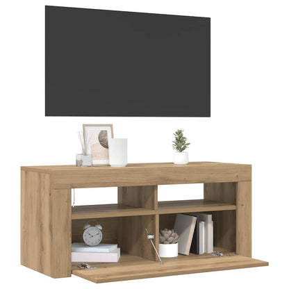 vidaXL TV Cabinet with LED Lights Artisan Oak 90x35x40 cm Engineered Wood 5