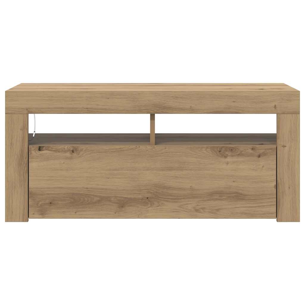 vidaXL TV Cabinet with LED Lights Artisan Oak 90x35x40 cm Engineered Wood 6