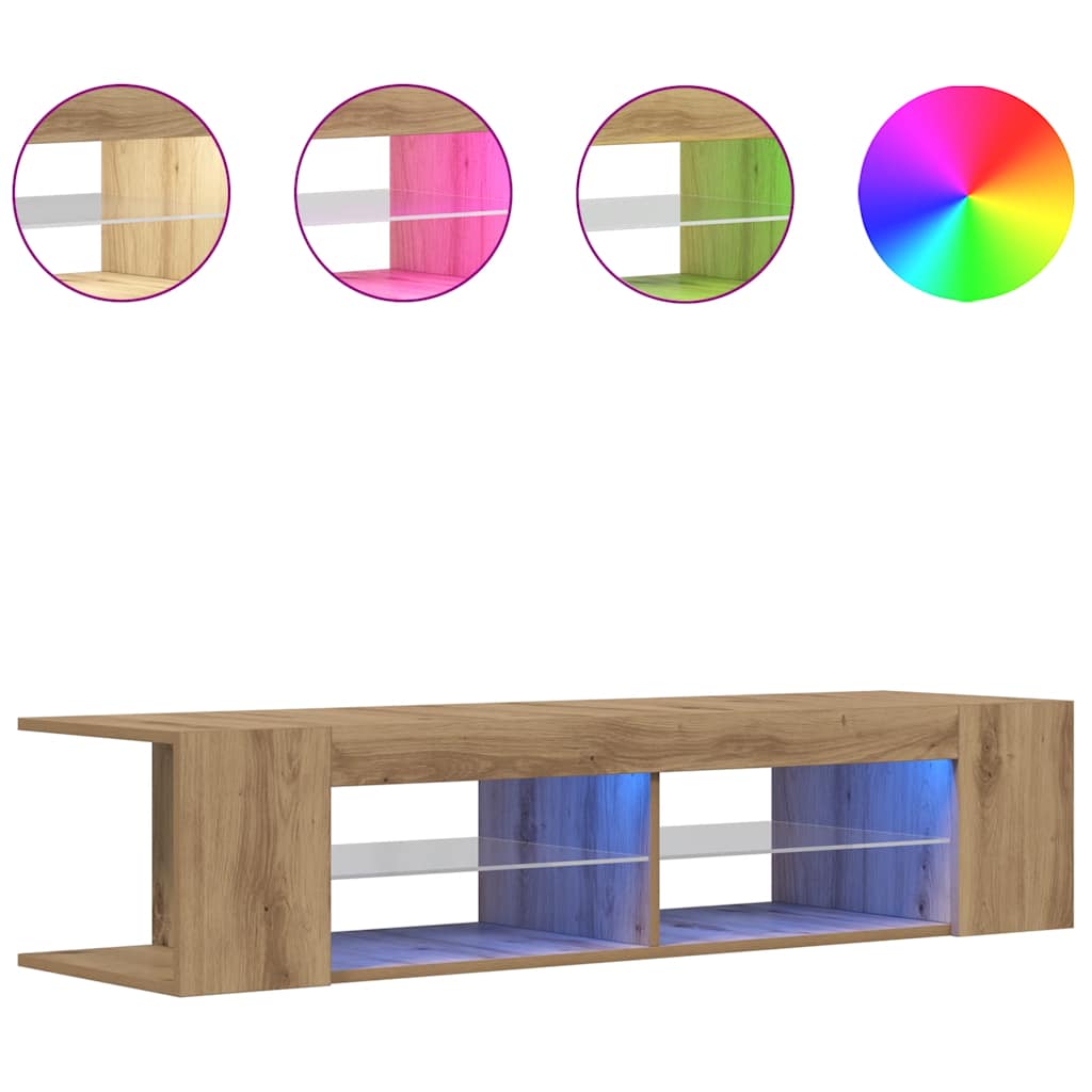 vidaXL TV Cabinet with LED Lights Artisan Oak 135x39x30 cm Engineered Wood 2