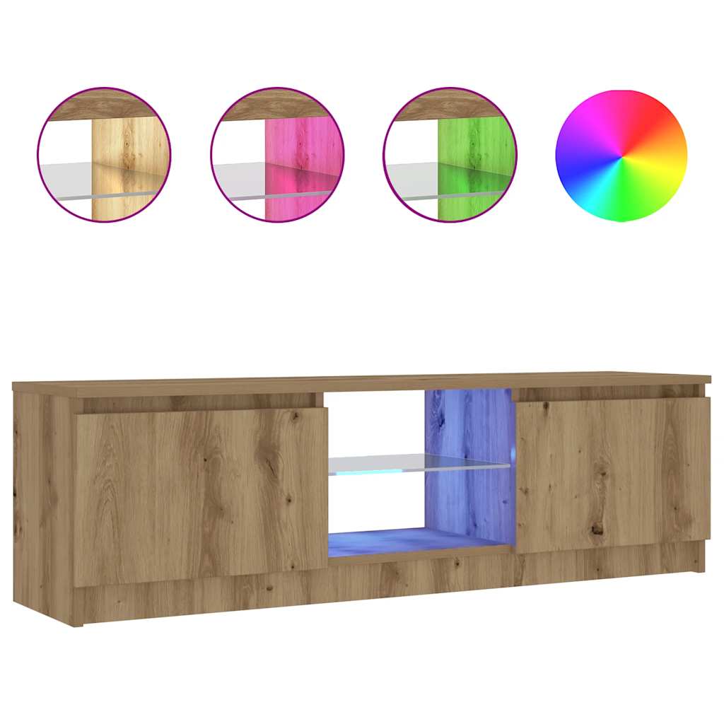 vidaXL TV Cabinet with LED Lights Artisian Oak 120x30x36 cm Engineered Wood 2