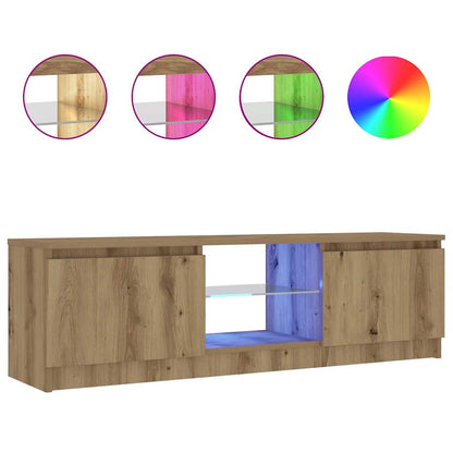 vidaXL TV Cabinet with LED Lights Artisian Oak 120x30x36 cm Engineered Wood 2