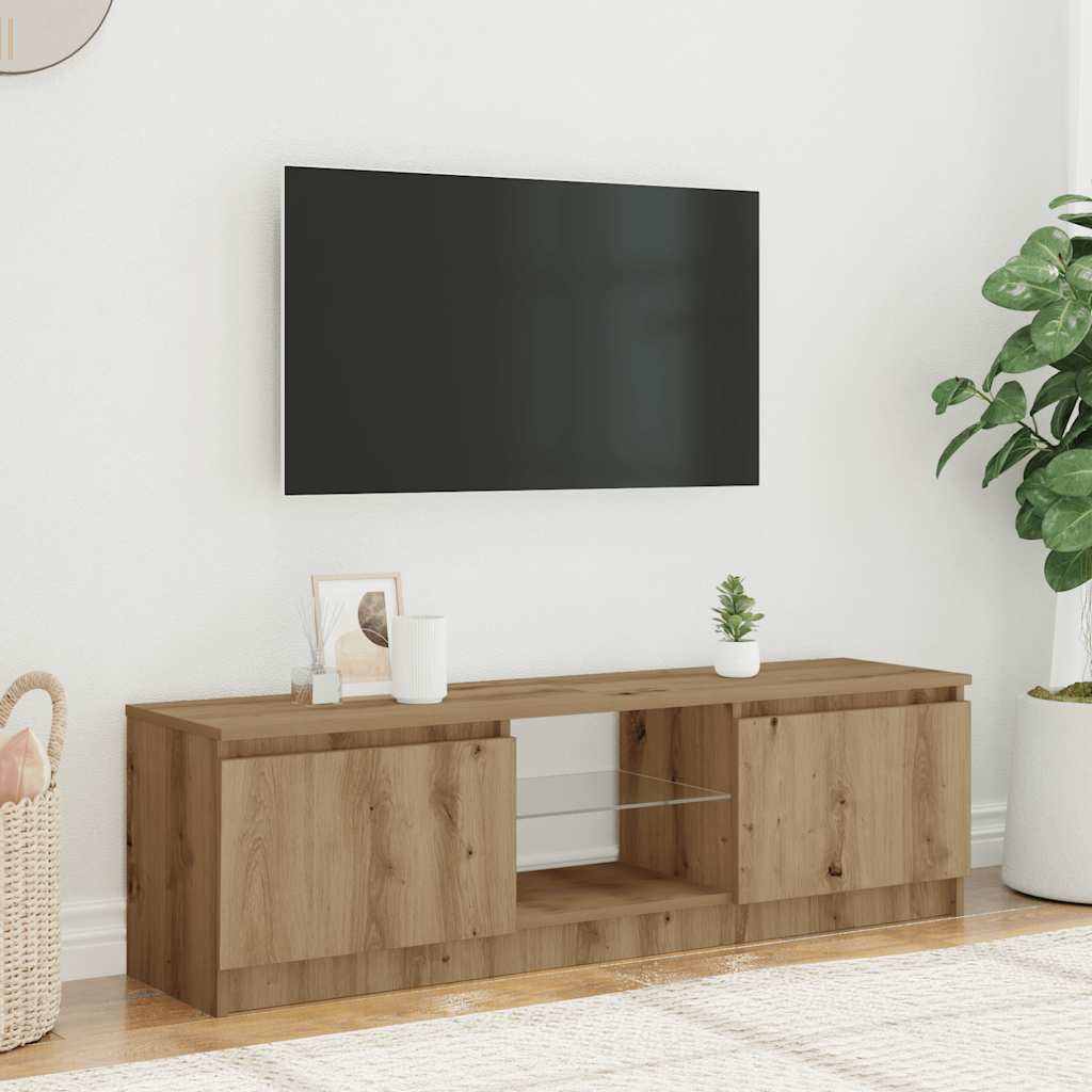 vidaXL TV Cabinet with LED Lights Artisian Oak 120x30x36 cm Engineered Wood 3