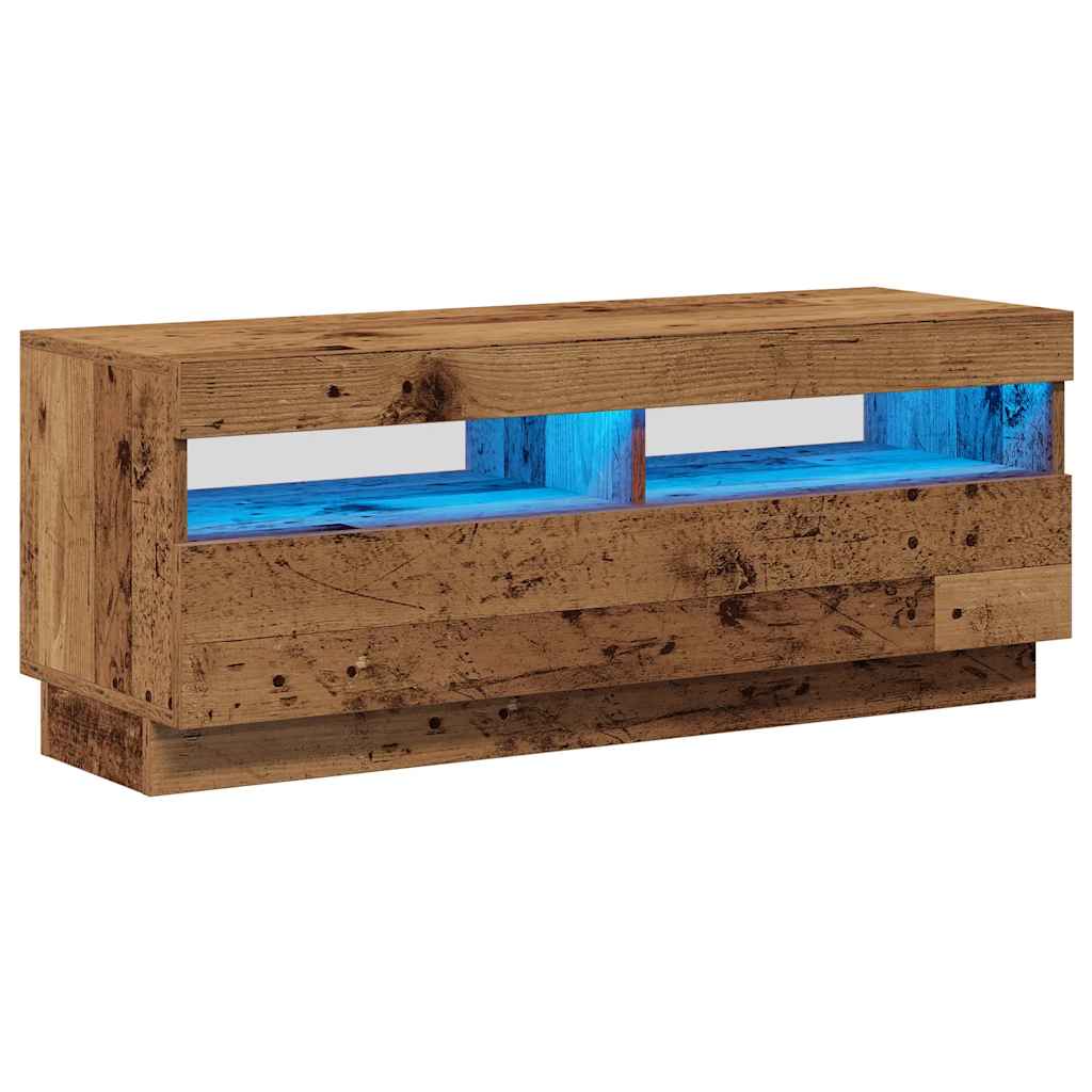 vidaXL TV Cabinet with LED Lights Old Wood 100x35x40 cm Engineered Wood 2