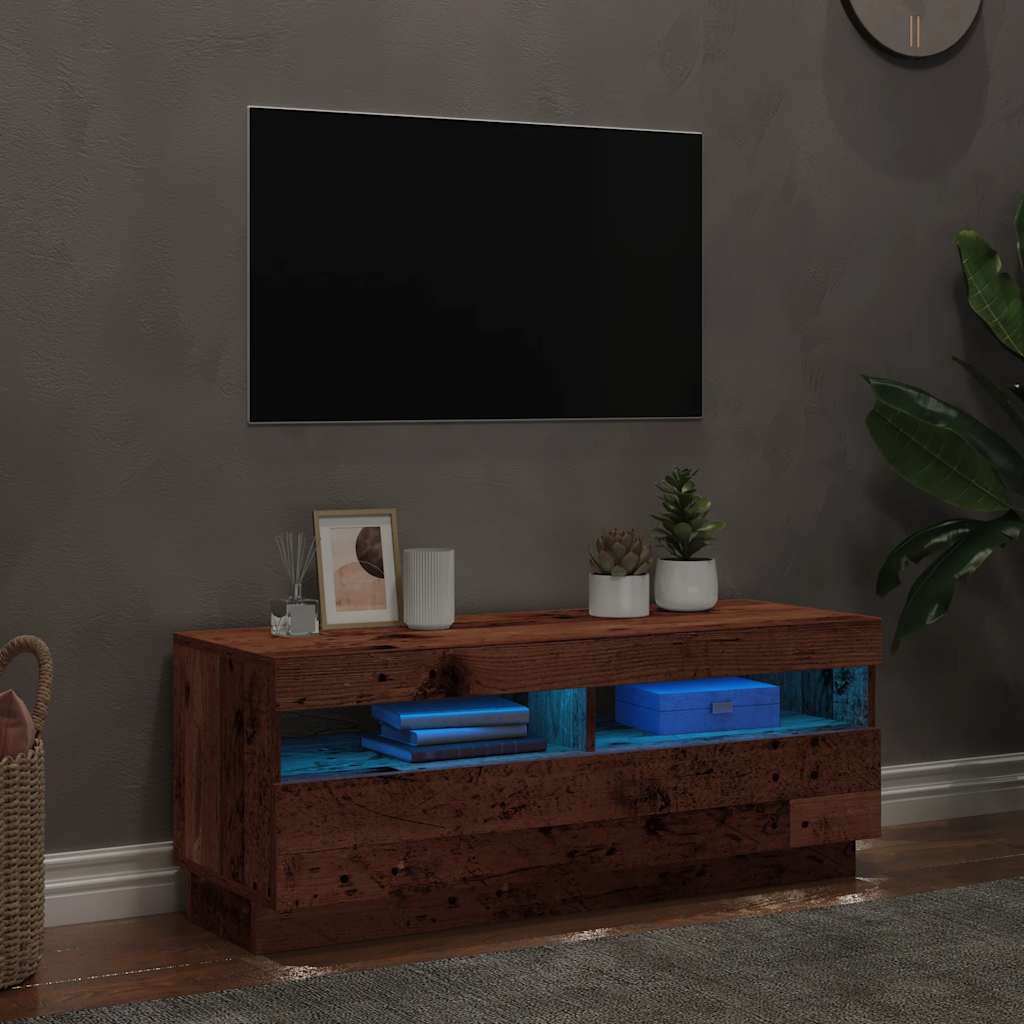 vidaXL TV Cabinet with LED Lights Old Wood 100x35x40 cm Engineered Wood 6