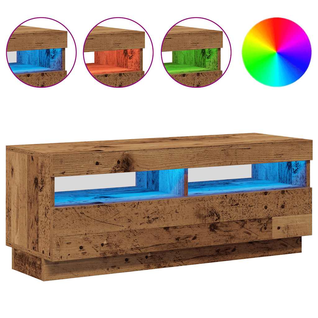 vidaXL TV Cabinet with LED Lights Old Wood 100x35x40 cm Engineered Wood 4