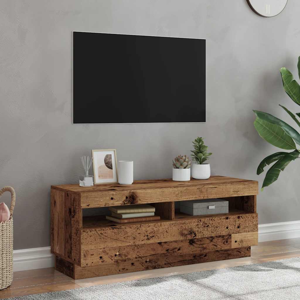 vidaXL TV Cabinet with LED Lights Old Wood 100x35x40 cm Engineered Wood 1