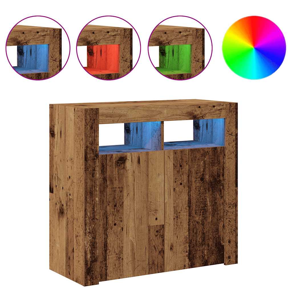 vidaXL Sideboard with LED Lights Old Wood 80x35x75 cm Engineered Wood 4