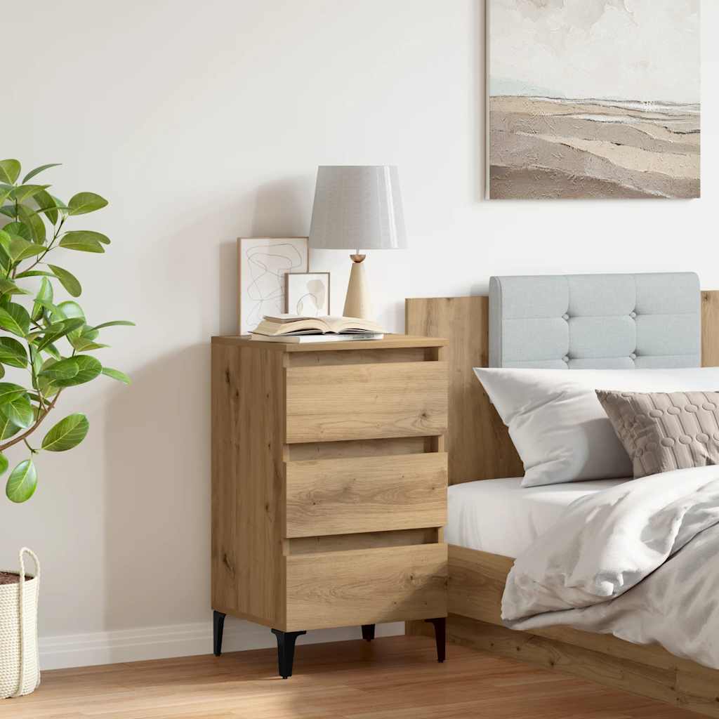 vidaXL Bed Cabinet with Metal Legs Artisan Oak 40x35x69 cm 1