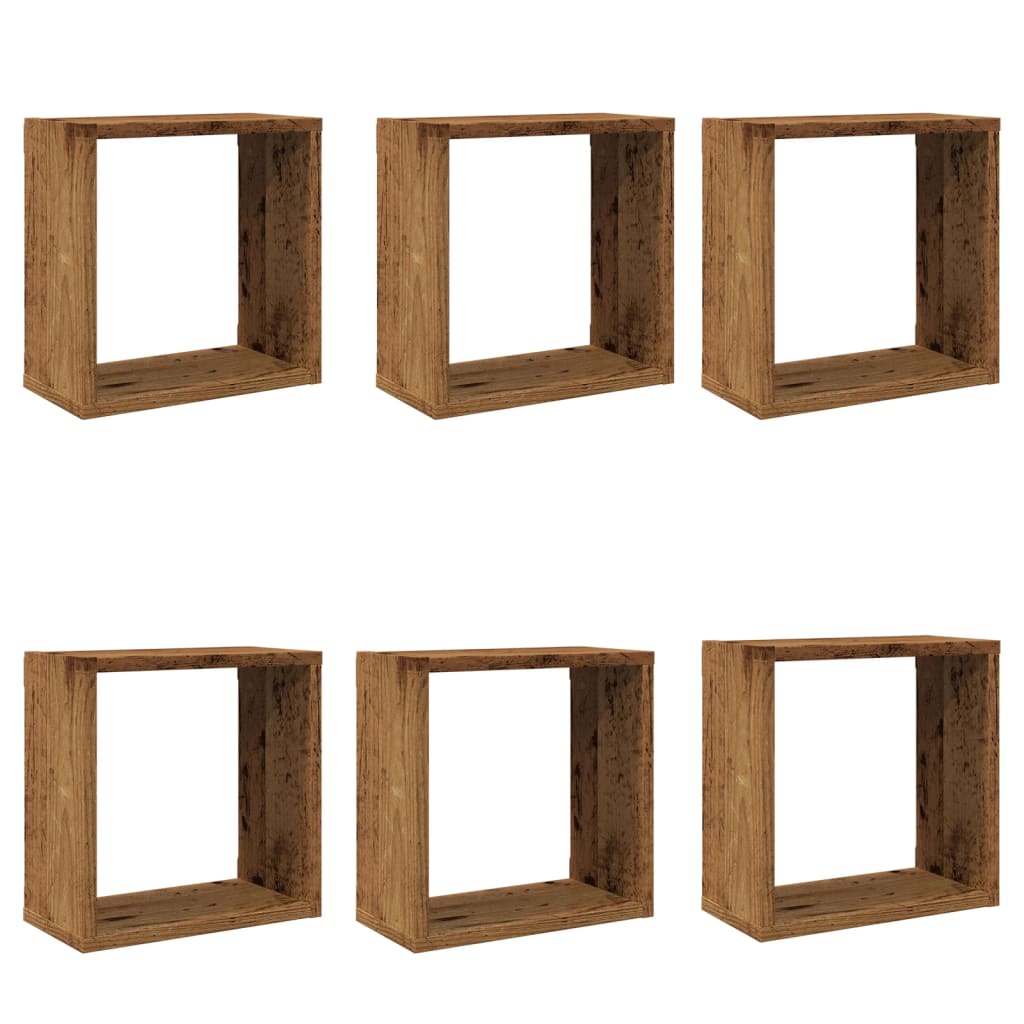 vidaXL Wall Cube Shelves 6 pcs Old Wood 30x15x30 cm Engineered Wood 2