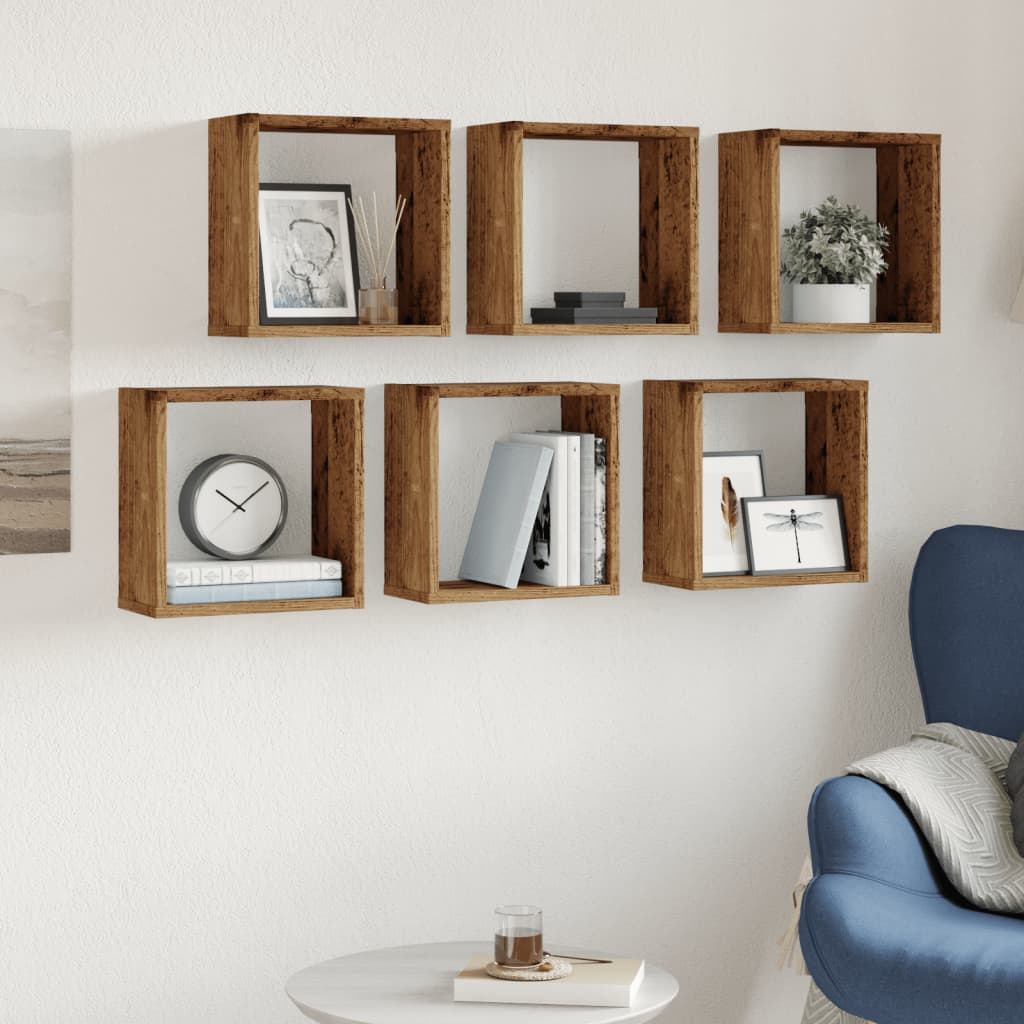 vidaXL Wall Cube Shelves 6 pcs Old Wood 30x15x30 cm Engineered Wood 3