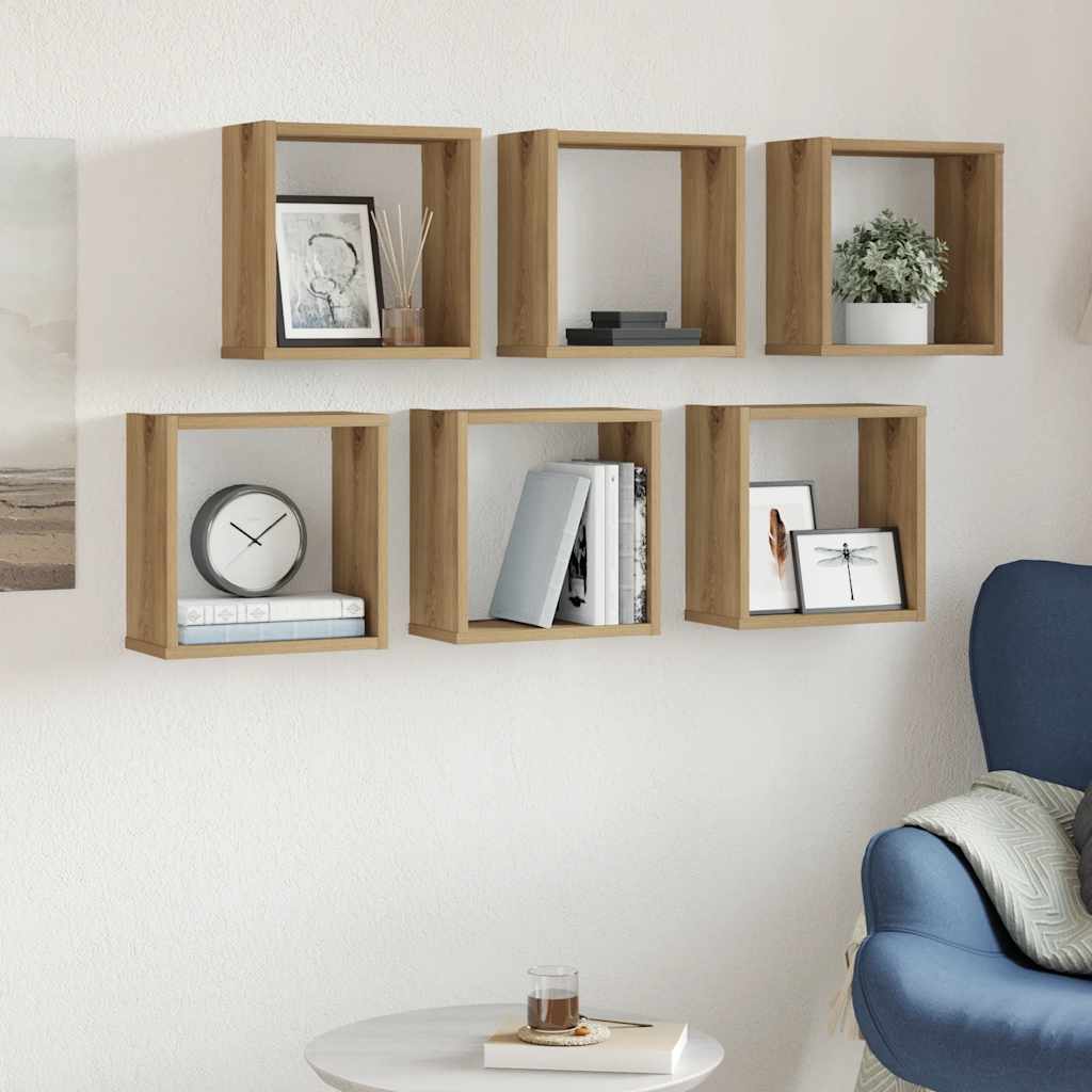 vidaXL Wall Cube Shelves 6 pcs Artisan Oak 30x15x30 cm Engineered Wood 3