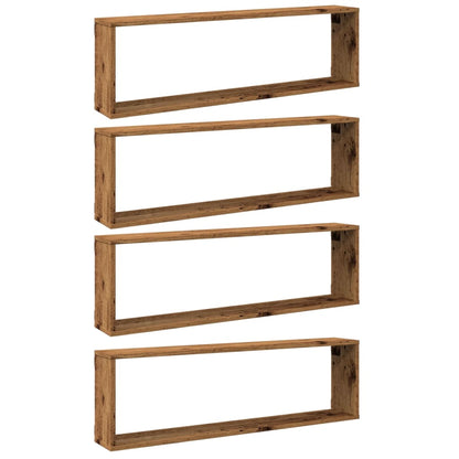 vidaXL Wall Cube Shelves 4 pcs Old Wood 100x15x30 cm Engineered Wood 2