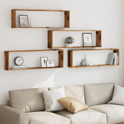 vidaXL Wall Cube Shelves 4 pcs Old Wood 100x15x30 cm Engineered Wood 3