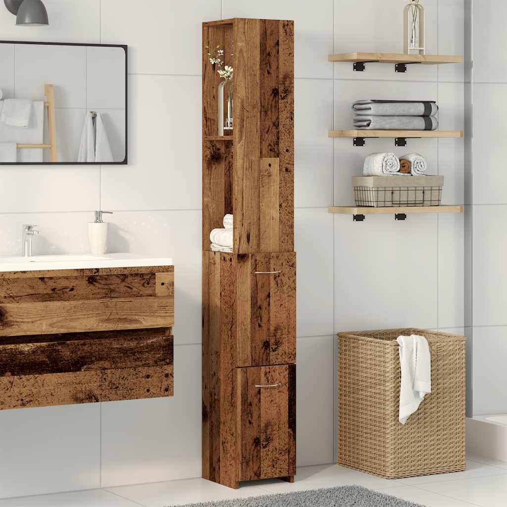 vidaXL Bathroom Cabinet Old Wood 25x25x170 cm Engineered Wood 3