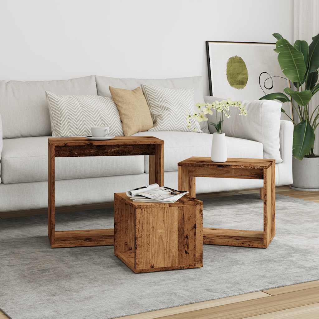 vidaXL Nesting Tables 3 pcs Old Wood Engineered Wood 3