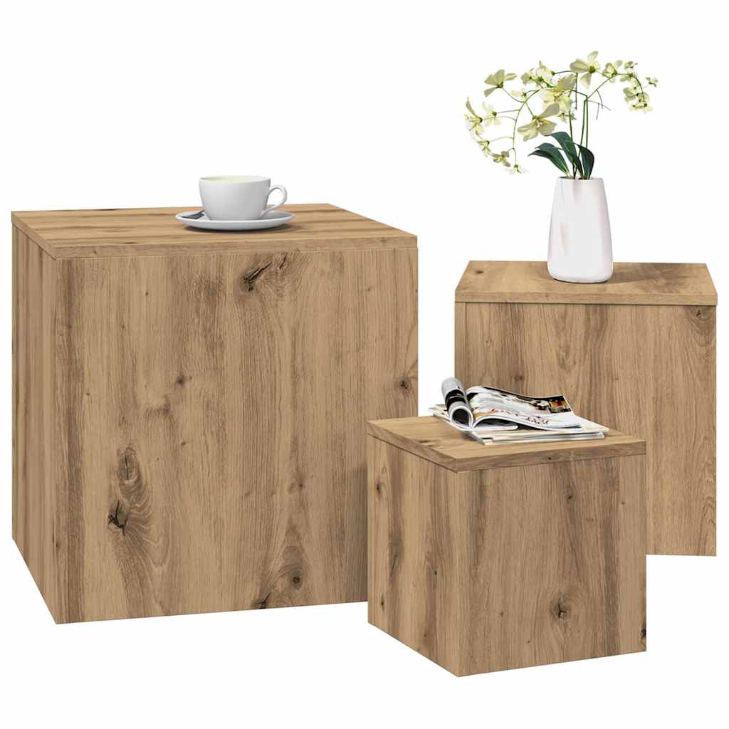 vidaXL Side Tables 3 pcs Artisan Oak Engineered Wood 3