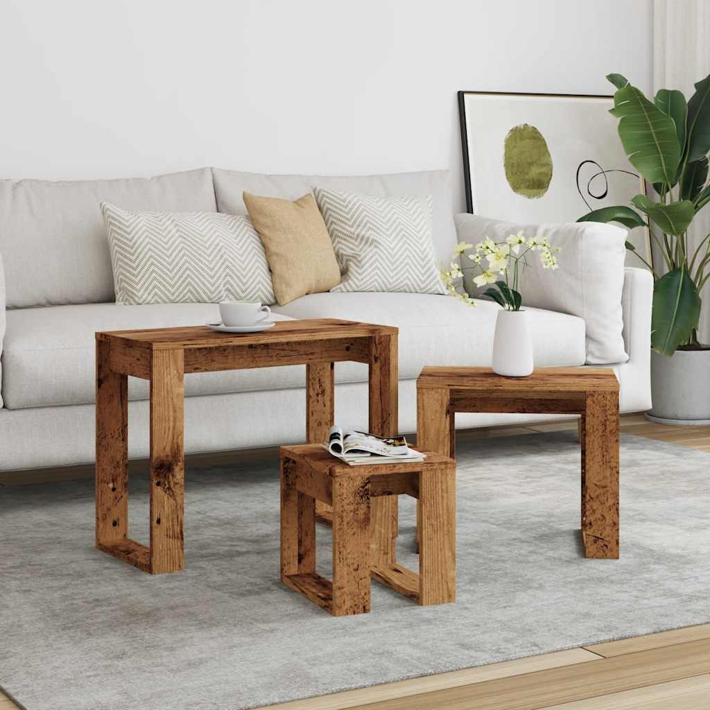 vidaXL Nest of Tables 3 pcs Old Wood Engineered Wood 3