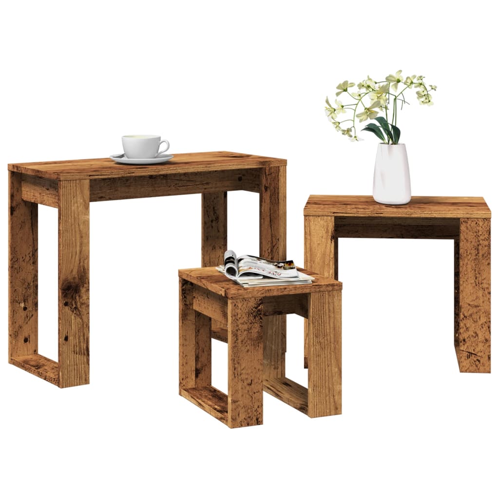 vidaXL Nest of Tables 3 pcs Old Wood Engineered Wood 1