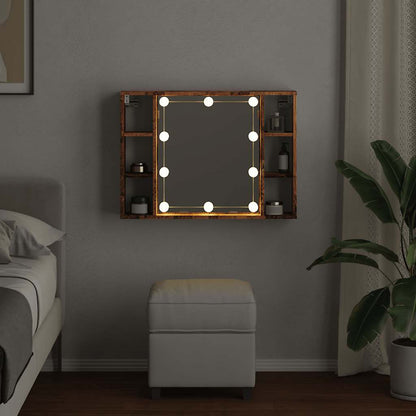 vidaXL Mirror Cabinet with LED Old Wood 76x15x55 cm Engineered Wood 4