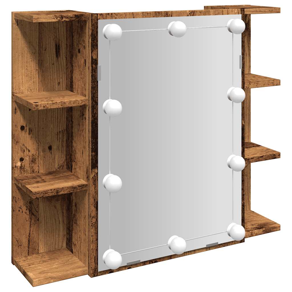 vidaXL Mirror Cabinet with LED Old Wood 70x16.5x60 cm 2