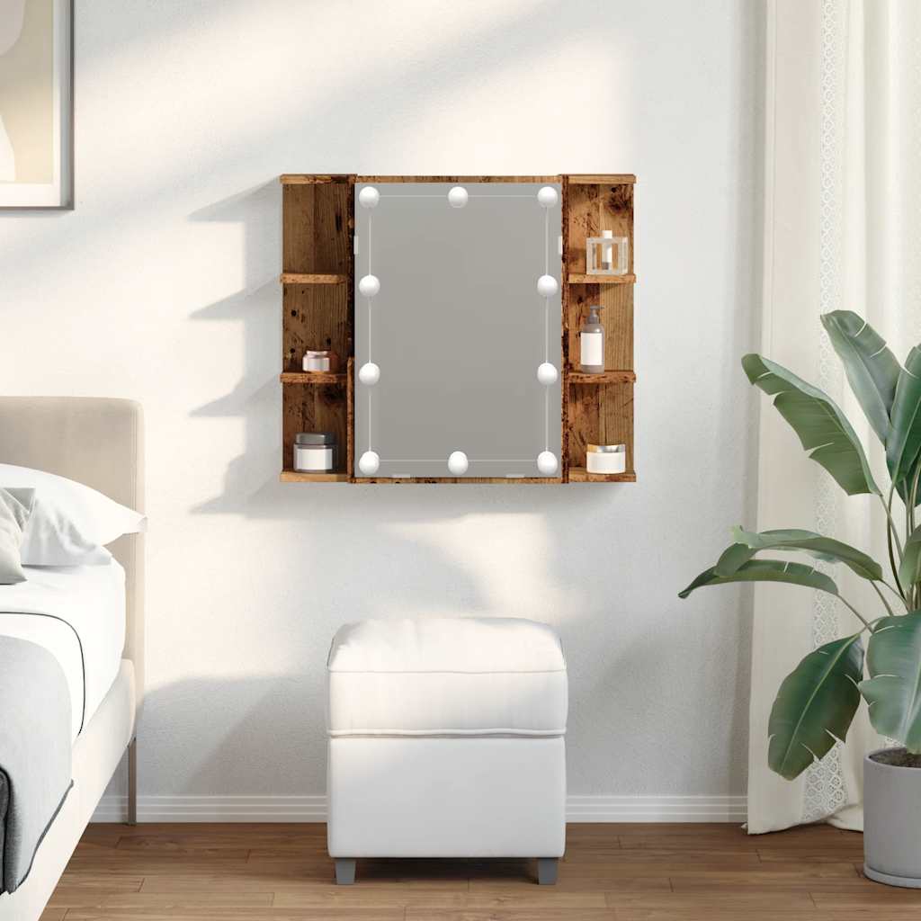 vidaXL Mirror Cabinet with LED Old Wood 70x16.5x60 cm 3