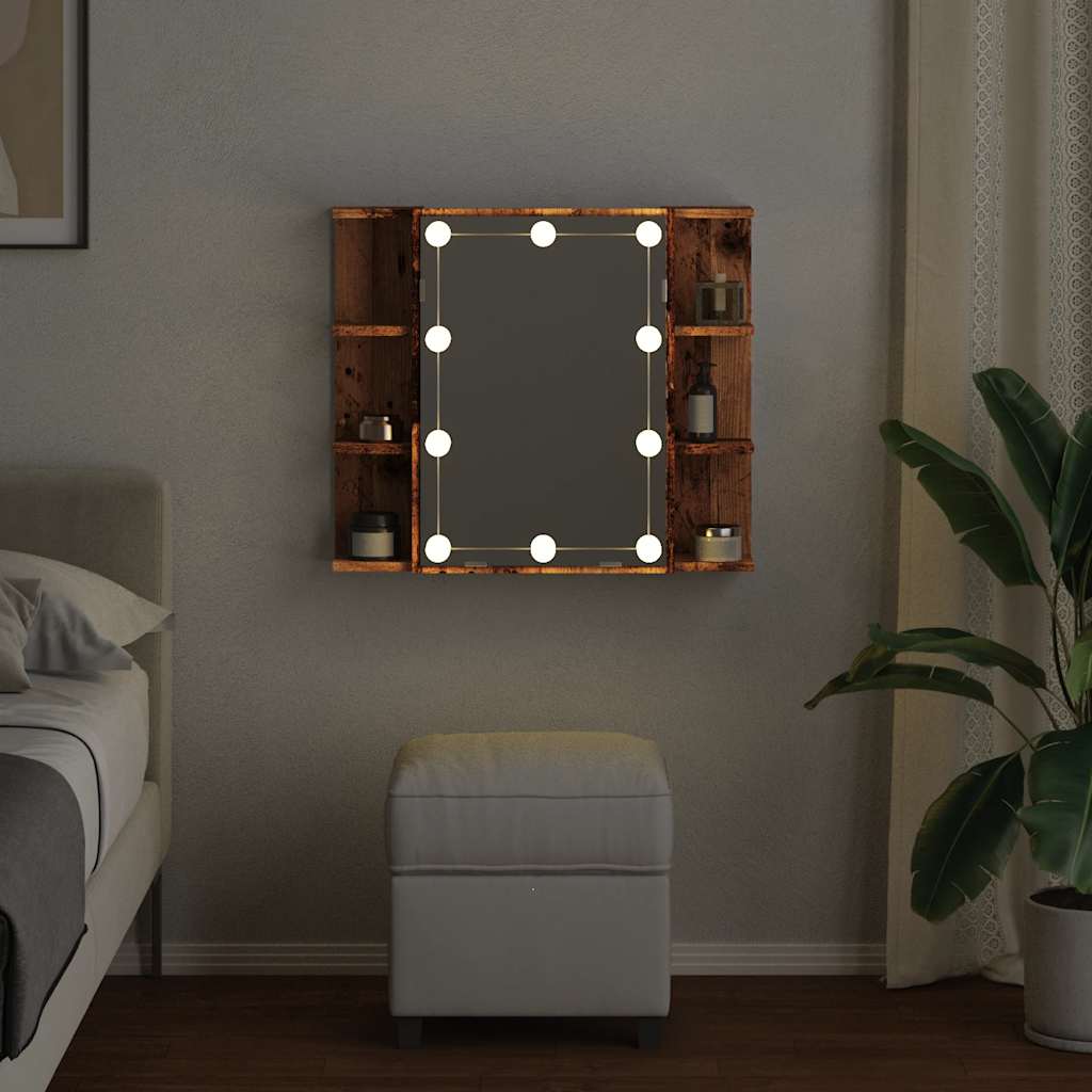 vidaXL Mirror Cabinet with LED Old Wood 70x16.5x60 cm 4