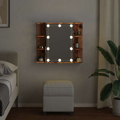 vidaXL Mirror Cabinet with LED Old Wood 70x16.5x60 cm 4