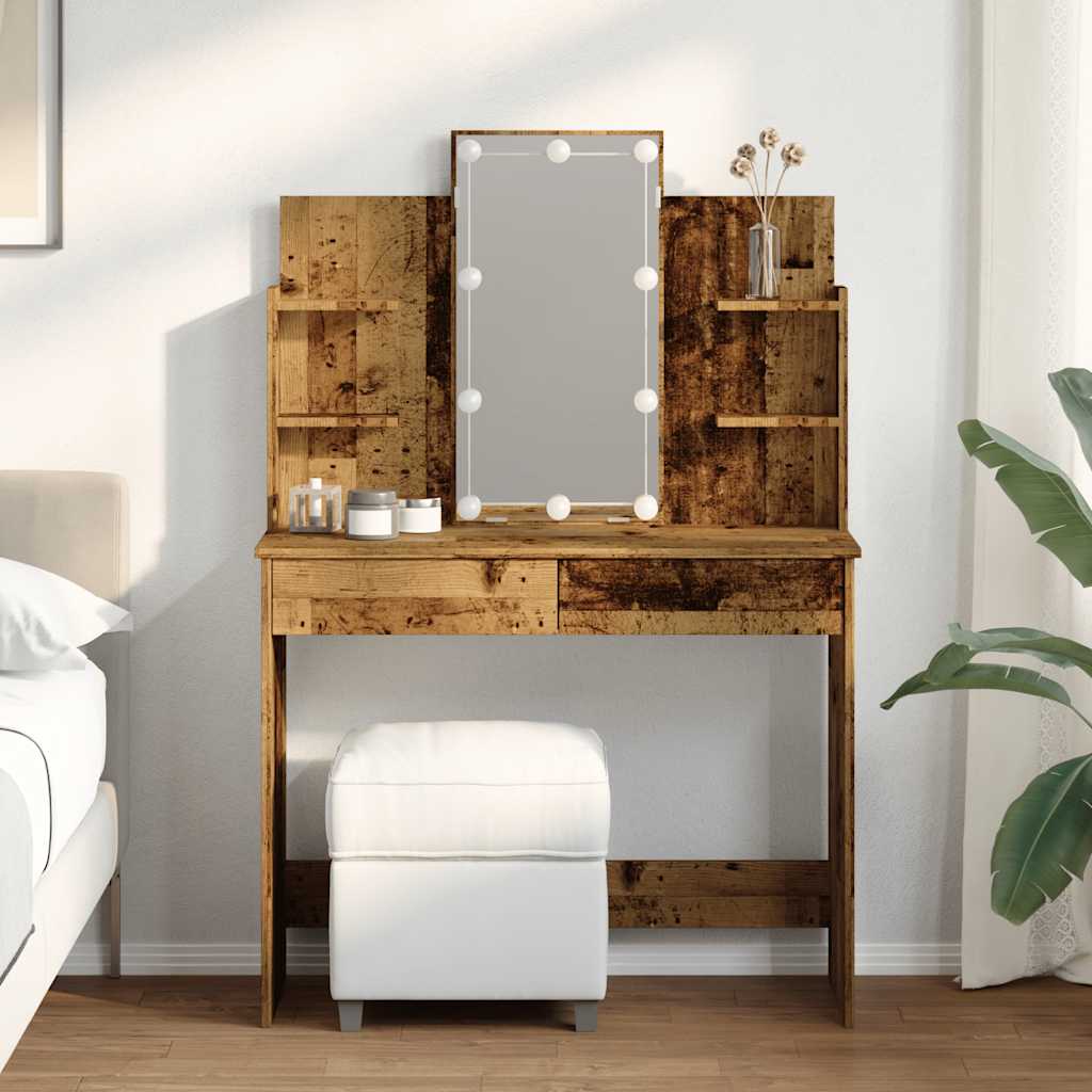 vidaXL Dressing Table with LED Lights Old Wood 96x40x142 cm 3