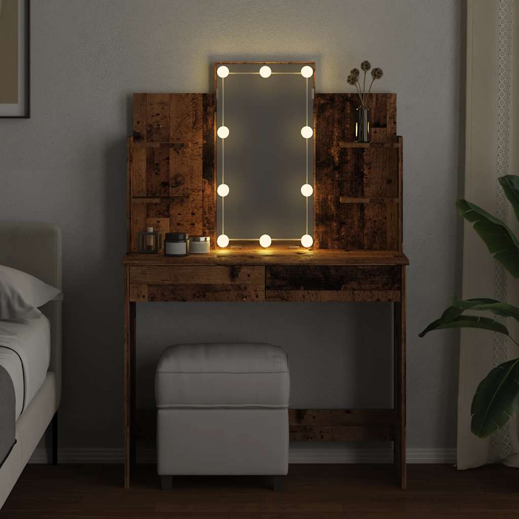vidaXL Dressing Table with LED Lights Old Wood 96x40x142 cm 4