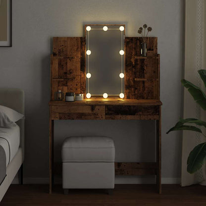 vidaXL Dressing Table with LED Lights Old Wood 96x40x142 cm 4