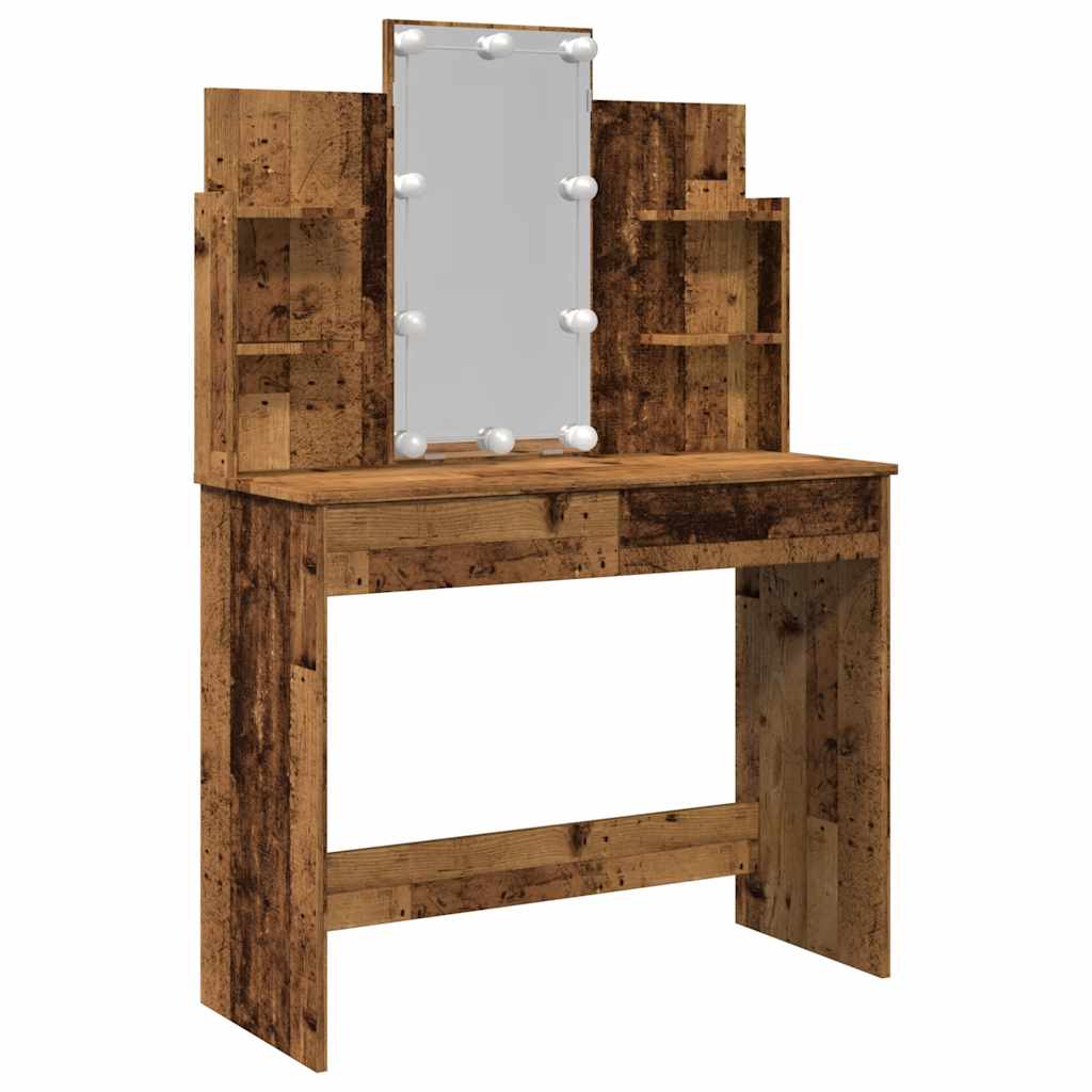 vidaXL Dressing Table with LED Lights Old Wood 96x40x142 cm 5