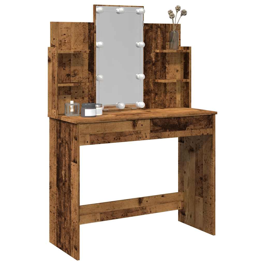 vidaXL Dressing Table with LED Lights Old Wood 96x40x142 cm 1