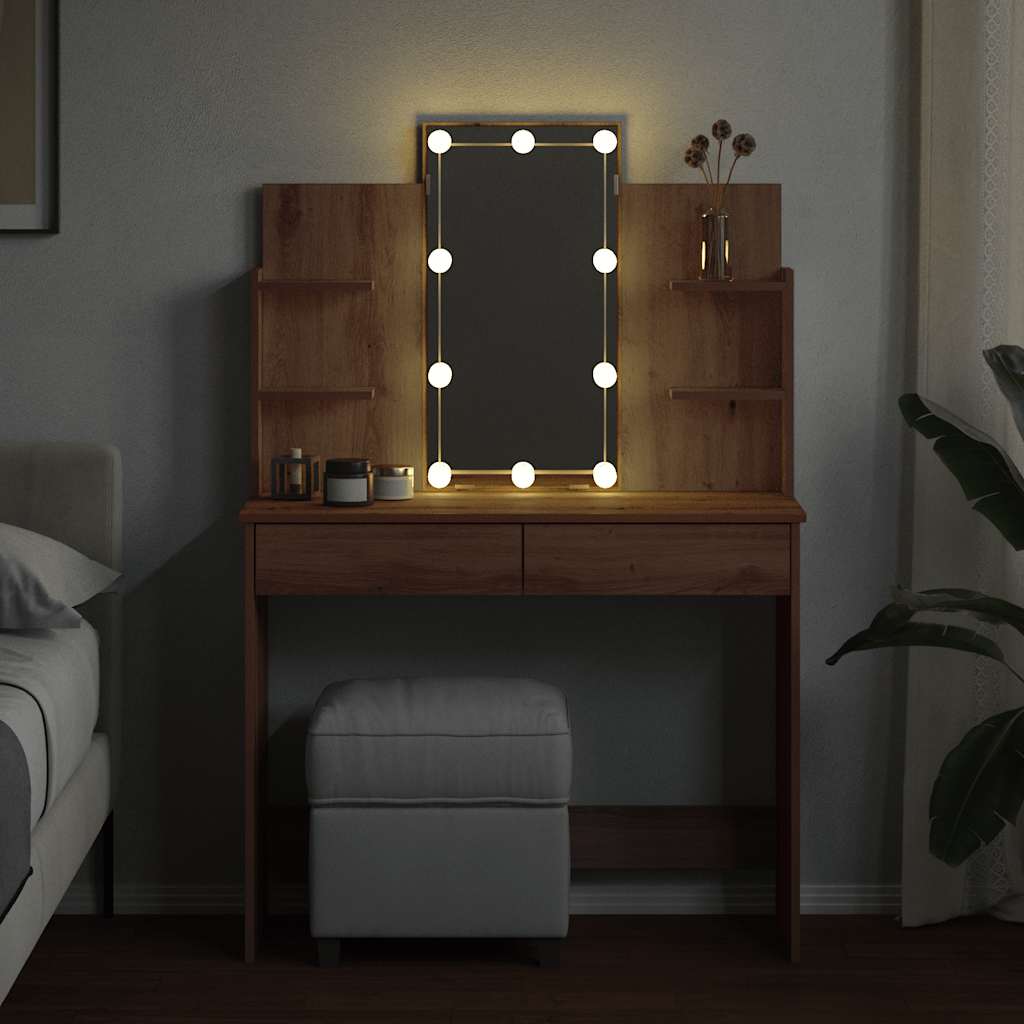 Dressing Table with LED Lights 96x40x142 cm Artisan oak