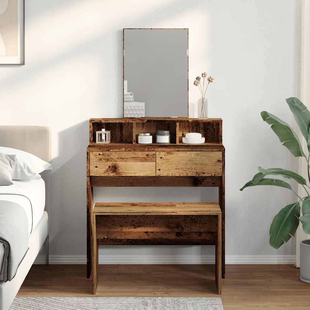 vidaXL Dressing Stool Old Wood 70x35x45 cm Engineered Wood 3