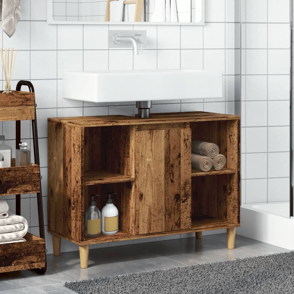 vidaXL Bathroom Cabinet Old Wood 80x33x60 cm Engineered Wood 3